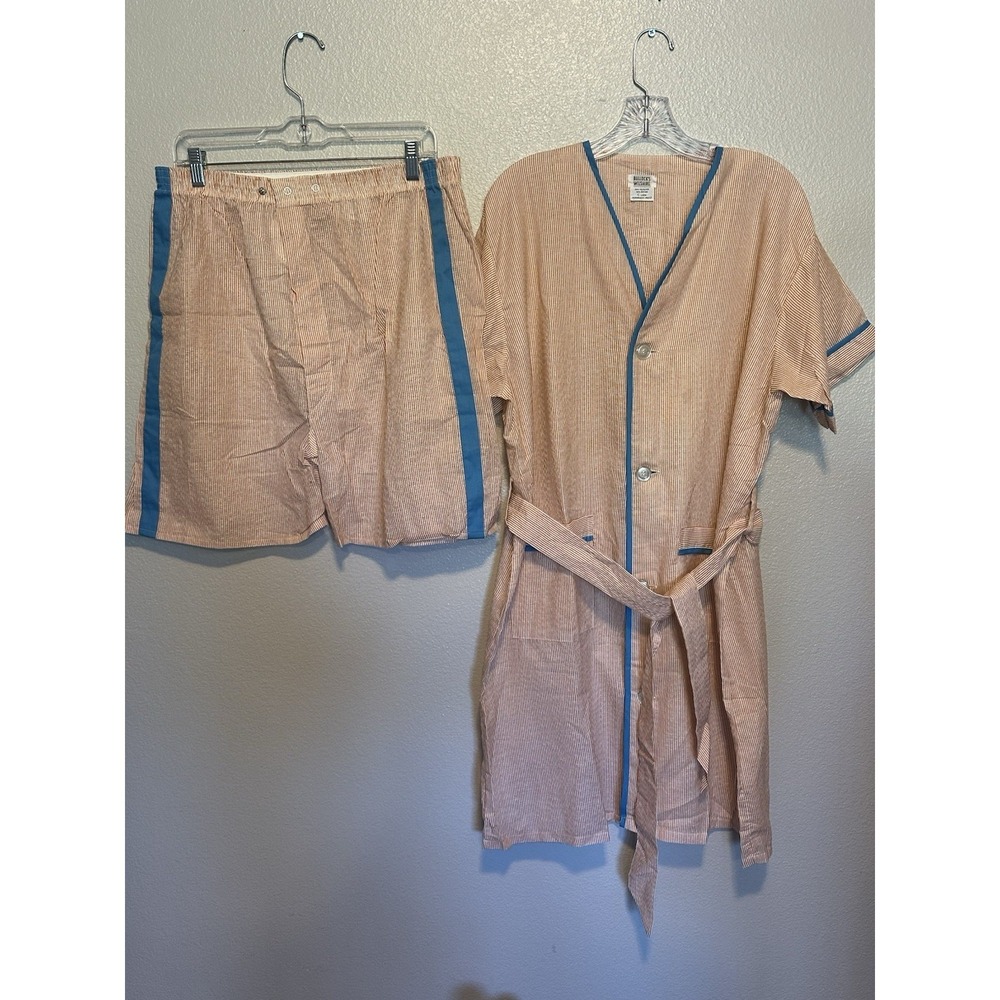 VTG 60's BULLOCKS WILSHIRE Robe & Boxers Mens L Orange Stripe Seersucker Cabana
